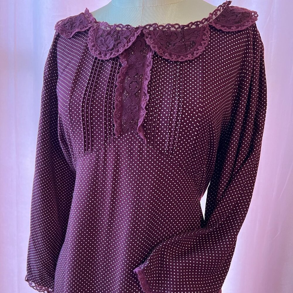 April Cornell Downton Abbey vintage style burgundy dress ~ Lace collar ~ Ss M